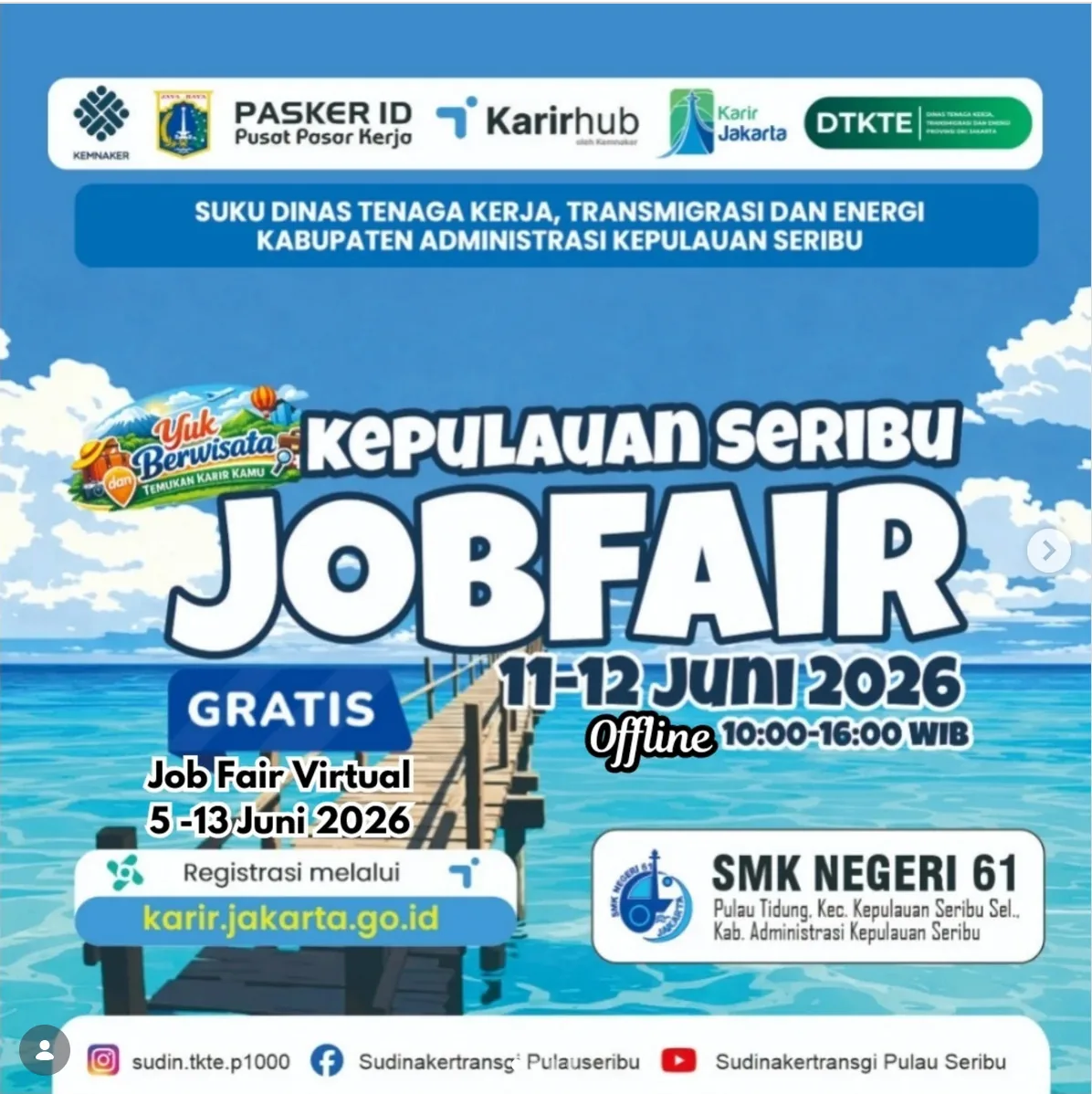 Job Fair Kabupaten Majalengka 2026 (Suku Dinas TKTE Wilayah Kepulauan Seribu) : 10-11 Juni 2026
